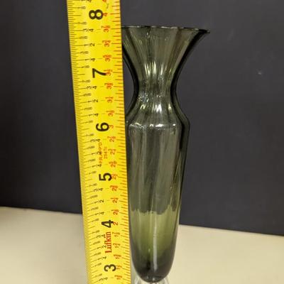 Vintage Olive Green Vase & Amber Etched Vase