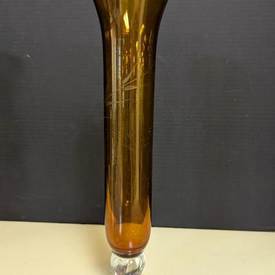 Vintage Olive Green Vase & Amber Etched Vase