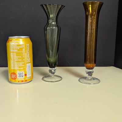 Vintage Olive Green Vase & Amber Etched Vase