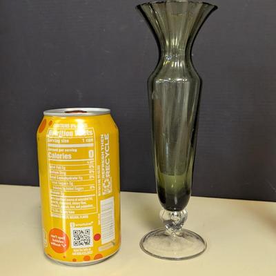 Vintage Olive Green Vase & Amber Etched Vase