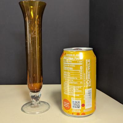 Vintage Olive Green Vase & Amber Etched Vase