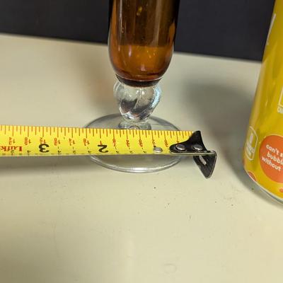 Vintage Olive Green Vase & Amber Etched Vase