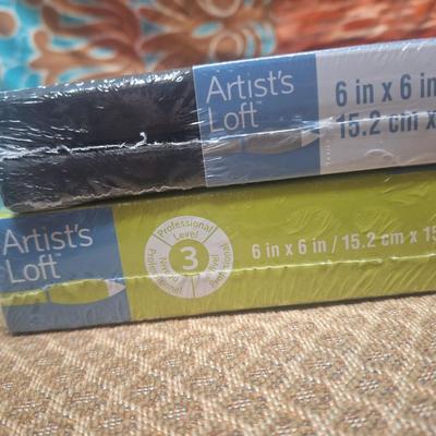  two packs of Artist's Loft canvases.  Looks like the white one has 3 in a pack and black one has 2.