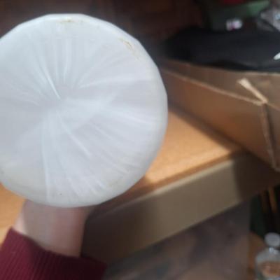 frosted white swirl art glass vase with a flared rim and satin matte finish. 