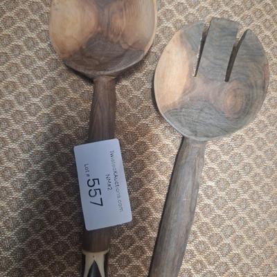 pair of hand-carved African Salad serving utensils