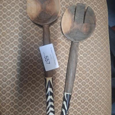 pair of hand-carved African Salad serving utensils