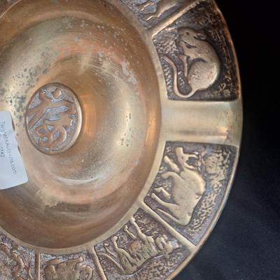 vintage brass Chinese zodiac ashtrays. 