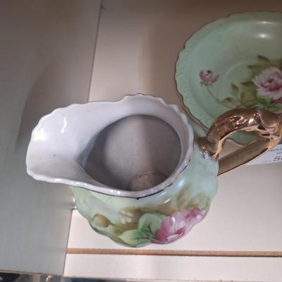 Lefton China "Heritage Green" pitcher and bowl set