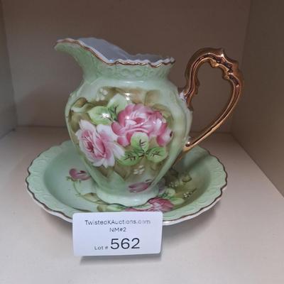 Lefton China "Heritage Green" pitcher and bowl set