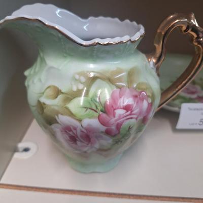 Lefton China "Heritage Green" pitcher and bowl set