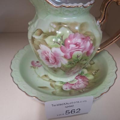 Lefton China "Heritage Green" pitcher and bowl set