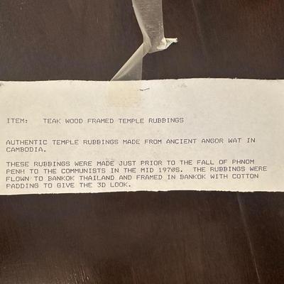 Large Angkor Wat Temple Rubbing Framed in Teak, Cambodia, 1970s, Panoramic Wall Art