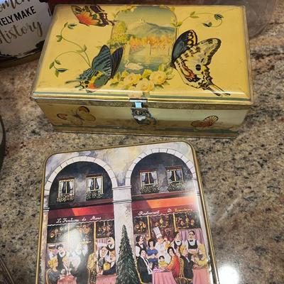 A COLLECTION OF TINS, BOTTLE AND BOXES