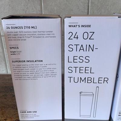 4 NEW 24 OZ STAINLESS STEEL TRAVEL CUPS