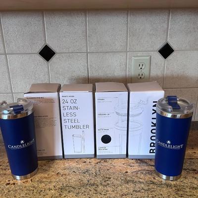 4 NEW 24 OZ STAINLESS STEEL TRAVEL CUPS