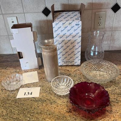 PRINCESS HOUSE VERSATILITY VASE, CONDIMENT BOWLS AND CRACKLE GLASS VASE