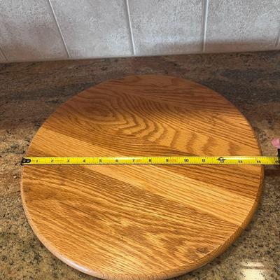 WOODEN LAZY SUSAN, 2 CASSEROLE HOLDERS AND A DRAWER ORGANIZER