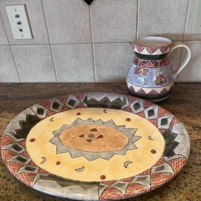 SANGO 18" PLATTER AND MATCHING PITCHER DESIGNED BY SUE LIPKIN