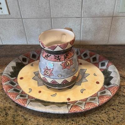 SANGO 18" PLATTER AND MATCHING PITCHER DESIGNED BY SUE LIPKIN