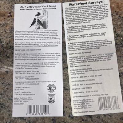 2005-2006 & 2017-2018 US FISH & WILDLIFE MIGRATORY BIRD HUNTING AND CONSERVATION STAMPS