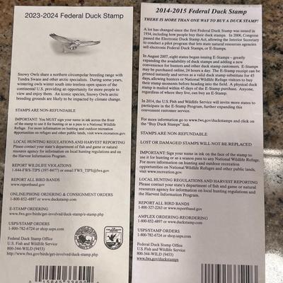 2023-2024 & 2014-2015 US FISH & WILDLIFE MIGRATORY BIRD HUNTING AND CONSERVATION STAMPS