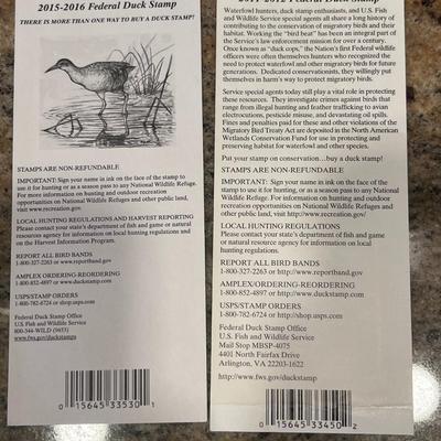 2011-2012 & 2015-2016 US FISH & WILDLIFE MIGRATORY BIRD HUNTING AND CONSERVATION STAMPS