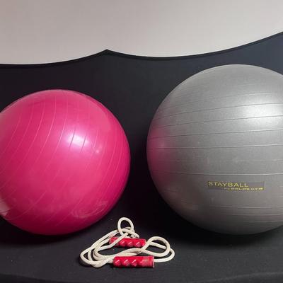 2 EXERCISE BALLS AND A JUMP ROPE
