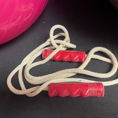 2 EXERCISE BALLS AND A JUMP ROPE