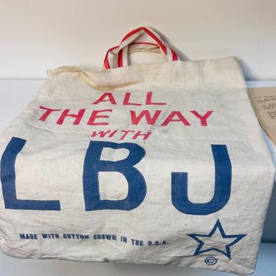 "ALL THE WAY WITH LBJ" LYNDON B JOHNSON 36th PRESIDENT COTTON BAG AND LETTER