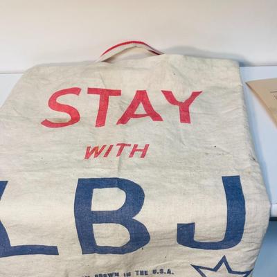 "ALL THE WAY WITH LBJ" LYNDON B JOHNSON 36th PRESIDENT COTTON BAG AND LETTER