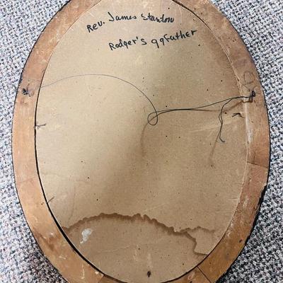 ANTIQUE PICTURE OF REVEREND JAMES STANTON IN AN ANTIQUE CURVED GLASS FRAME