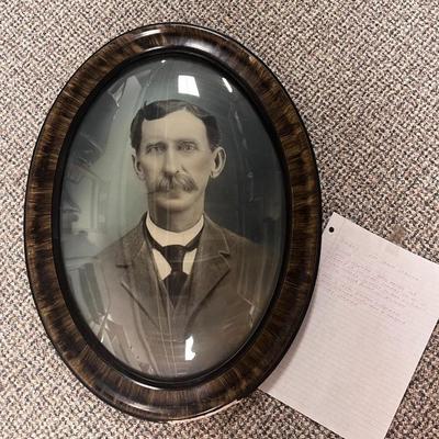 ANTIQUE PICTURE OF REVEREND JAMES STANTON IN AN ANTIQUE CURVED GLASS FRAME