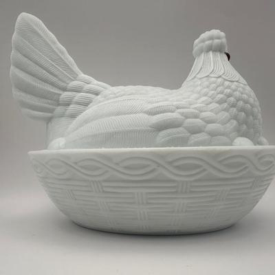 Milk Glass Hen on Nest Covered Glass