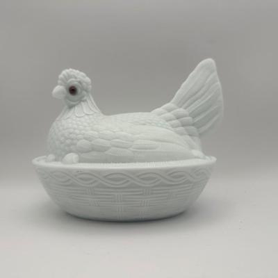 Milk Glass Hen on Nest Covered Glass