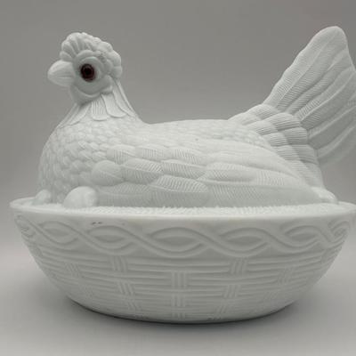 Milk Glass Hen on Nest Covered Glass