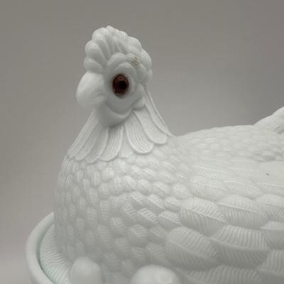 Milk Glass Hen on Nest Covered Glass
