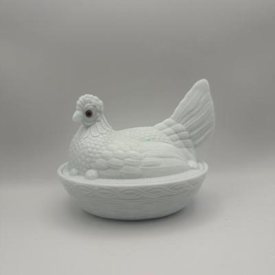 Milk Glass Hen on Nest Covered Glass