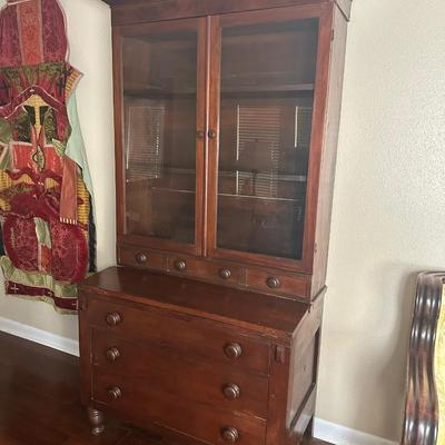 Antique Secretary Desk with Glass - Front Hutch