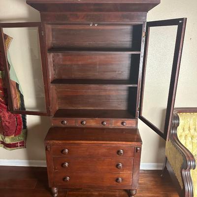 Antique Secretary Desk with Glass - Front Hutch