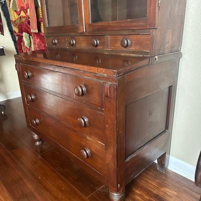 Antique Secretary Desk with Glass - Front Hutch