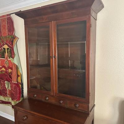 Antique Secretary Desk with Glass - Front Hutch