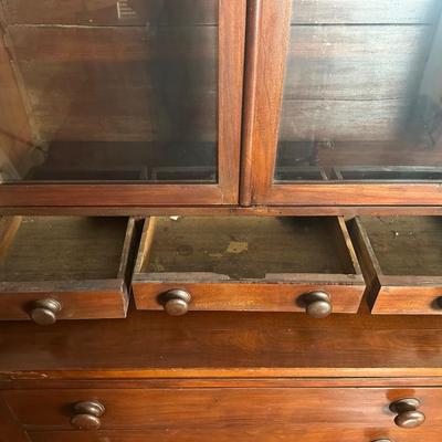 Antique Secretary Desk with Glass - Front Hutch