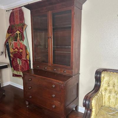 Antique Secretary Desk with Glass - Front Hutch