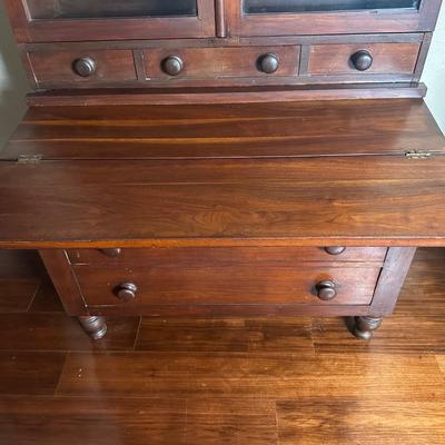 Antique Secretary Desk with Glass - Front Hutch