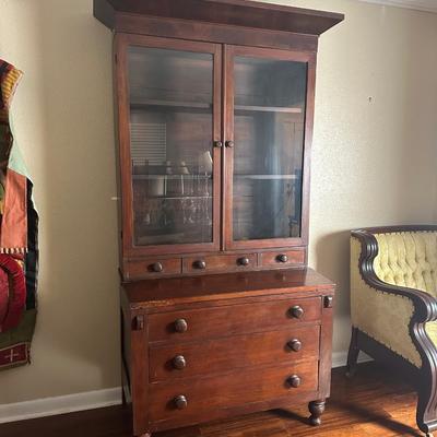 Antique Secretary Desk with Glass - Front Hutch