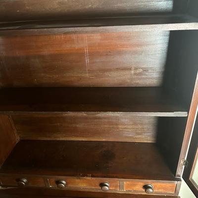 Antique Secretary Desk with Glass - Front Hutch