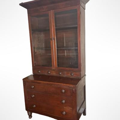 Antique Secretary Desk with Glass - Front Hutch