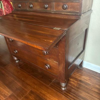 Antique Secretary Desk with Glass - Front Hutch
