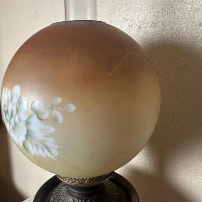 Vintage Electrified Parlor Lamp with Hand-Painted Floral Glass