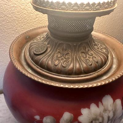 Vintage Electrified Parlor Lamp with Hand-Painted Floral Glass